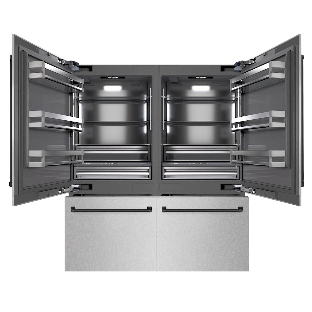 Autograph Edition 72 In. 39.6 Cu. Ft. French Door Built-in Bottom Freezer Refrigerator With Water Dispensers And Ice Makers In Satin Stainless Steel With Graphite Gray Interior And Matte Blac GRBITZSN72MB