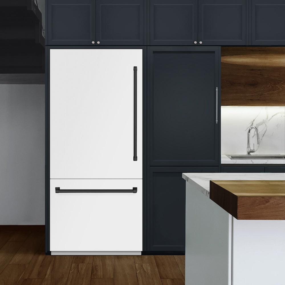Autograph Edition 36 In. 19.8 Cu. Ft. Built-in Bottom Freezer Refrigerator With Water Dispenser And Ice Maker In White Matte With Graphite Gray Interior And Matte Black Accents GRBITZWM36MB