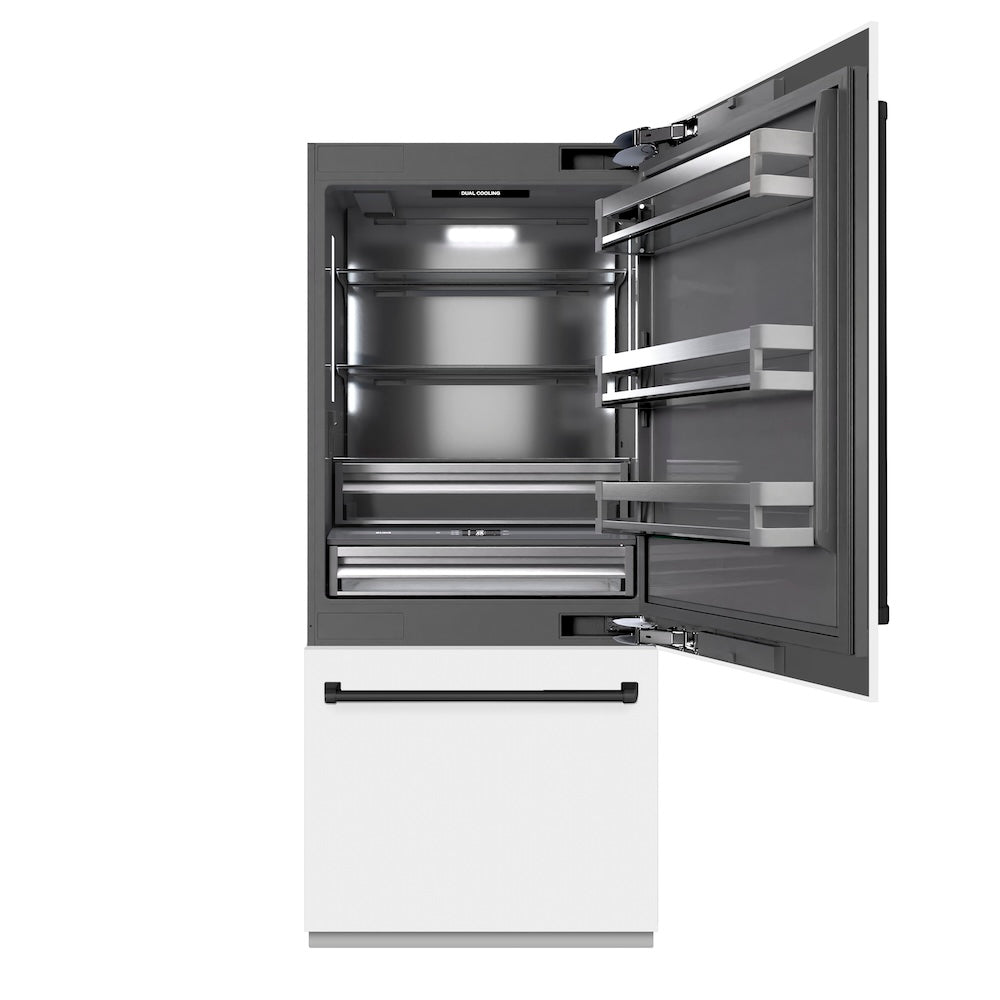 Autograph Edition 36 In. 19.8 Cu. Ft. Built-in Bottom Freezer Refrigerator With Water Dispenser And Ice Maker In White Matte With Graphite Gray Interior And Matte Black Accents GRBITZWM36MB