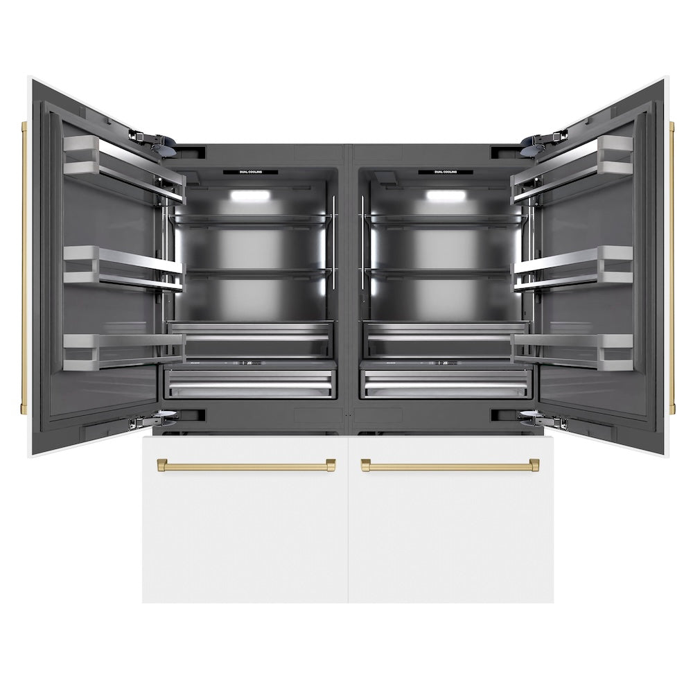 Autograph Edition 72 In. 39.6 Cu. Ft. French Door Built-in Bottom Freezer Refrigerator With Water Dispensers And Ice Makers In White Matte With Graphite Gray Interior And Champagne Bronze Acc