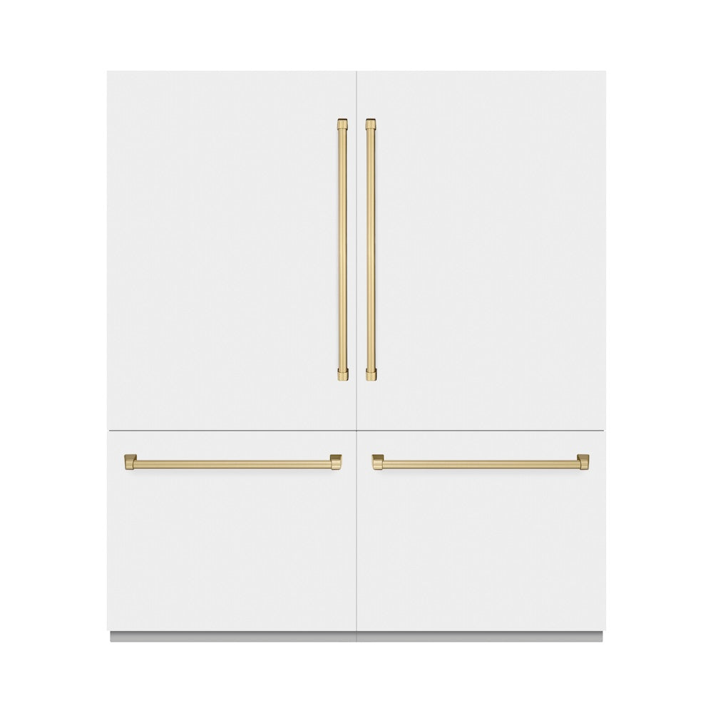 Autograph Edition 72 In. 39.6 Cu. Ft. French Door Built-in Bottom Freezer Refrigerator With Water Dispensers And Ice Makers In White Matte With Graphite Gray Interior And Champagne Bronze Acc GRBITZWM72CB