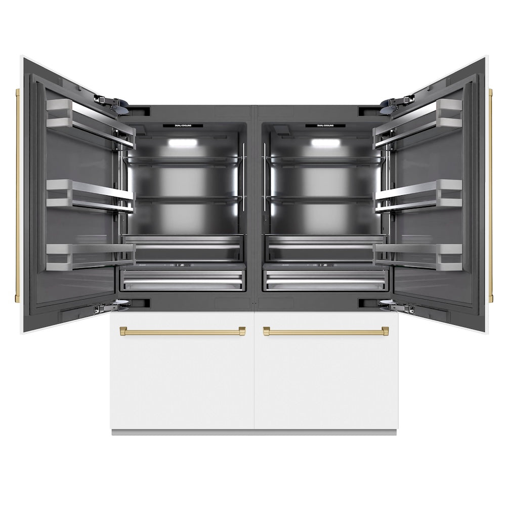 Autograph Edition 72 In. 39.6 Cu. Ft. French Door Built-in Bottom Freezer Refrigerator With Water Dispensers And Ice Makers In White Matte With Graphite Gray Interior And Champagne Bronze Acc GRBITZWM72CB