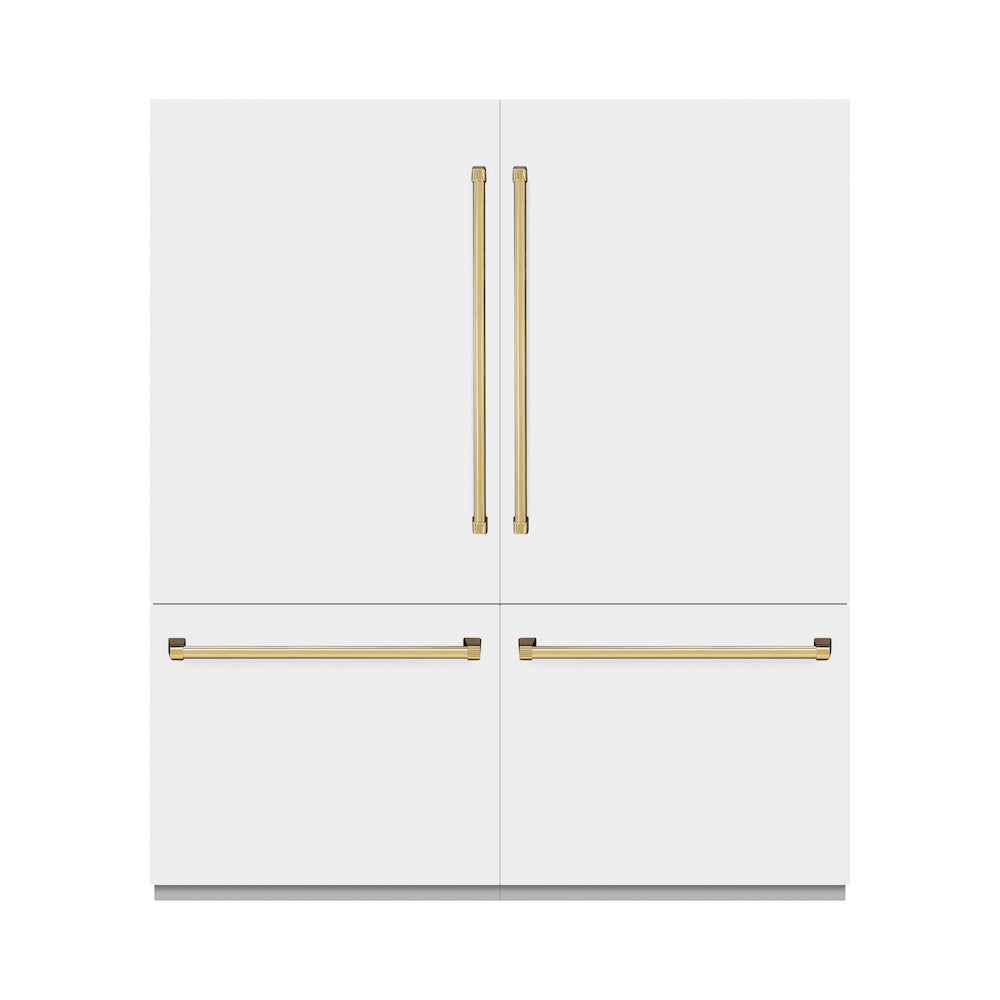 Autograph Edition 72 In. 39.6 Cu. Ft. French Door Built-in Bottom Freezer Refrigerator With Water Dispensers And Ice Makers In White Matte With Graphite Gray Interior And Polished Gold Accent GRBITZWM72G