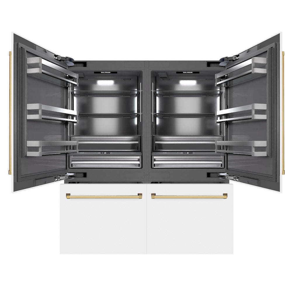 Autograph Edition 72 In. 39.6 Cu. Ft. French Door Built-in Bottom Freezer Refrigerator With Water Dispensers And Ice Makers In White Matte With Graphite Gray Interior And Polished Gold Accent GRBITZWM72G