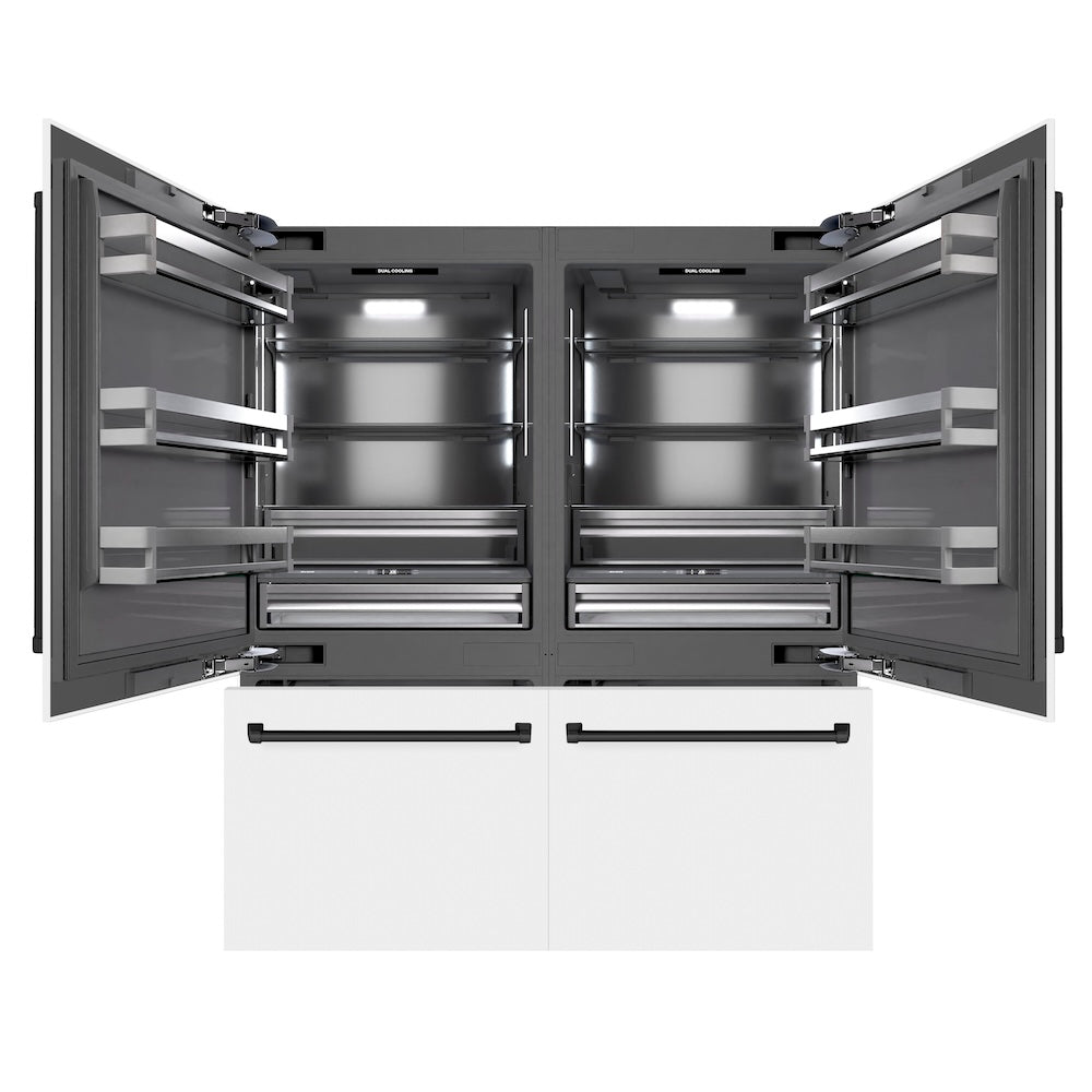 Autograph Edition 72 In. 39.6 Cu. Ft. French Door Built-in Bottom Freezer Refrigerator With Water Dispensers And Ice Makers In White Matte With Graphite Gray Interior And Matte Black Accents GRBITZWM72MB