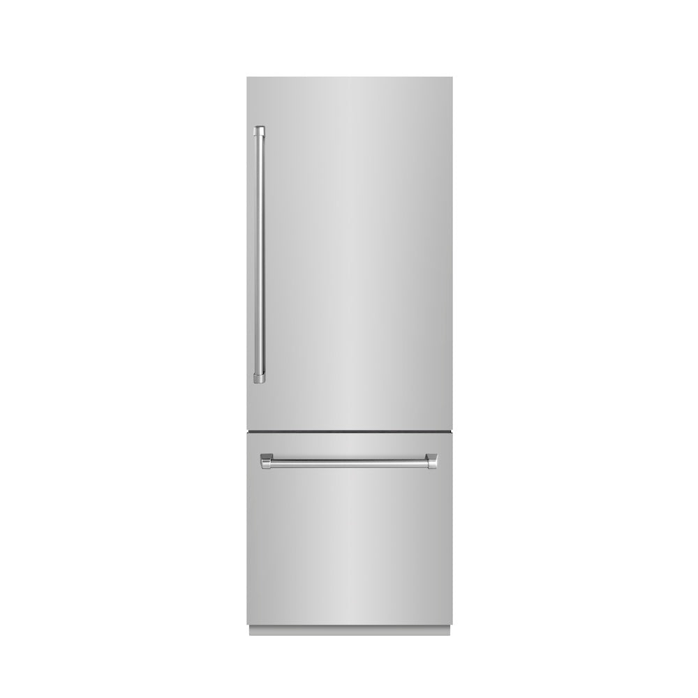 30 In. 16.1 Cu. Ft. Built-in Bottom Freezer Refrigerator With Water Dispenser And Ice Maker In Stainless Steel With Graphite Gray Interior GRBIV30430