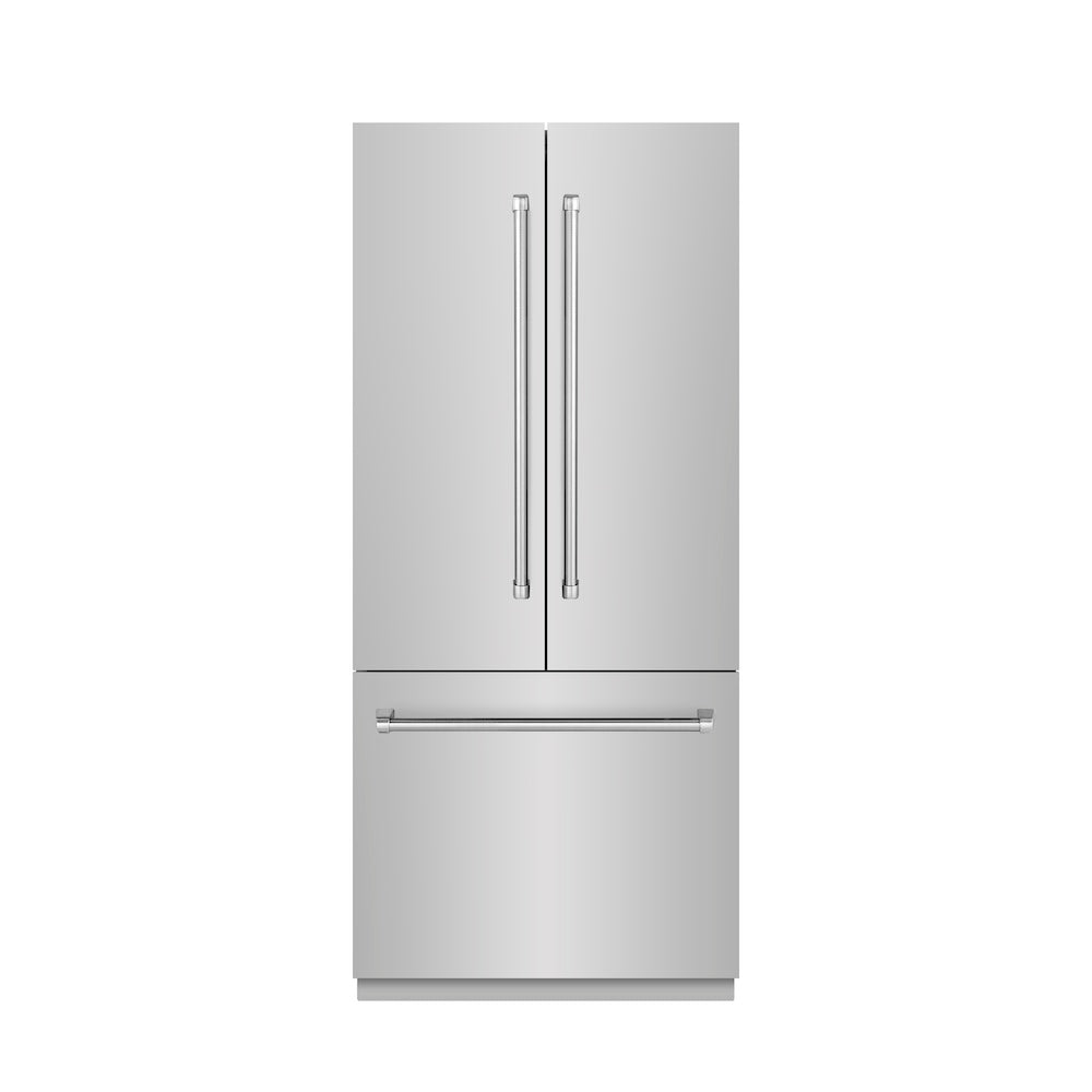 36 In. 19.6 Cu. Ft. French Door Built-in Bottom Freezer Refrigerator With Water Dispenser And Ice Maker In Stainless Steel With Graphite Gray Interior GRBIV30436