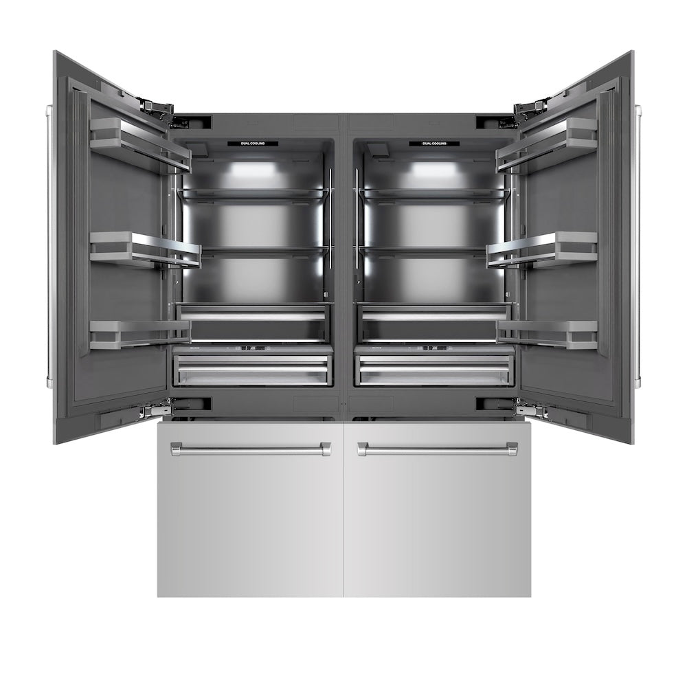 60 In. 32.2 Cu. Ft. French Door Built-in Bottom Freezer Refrigerator With Water Dispensers And Ice Makers In Stainless Steel With Graphite Gray Interior GRBIV30460