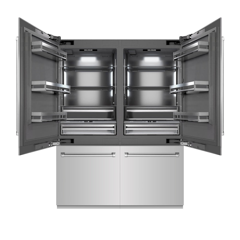 60 In. 32.2 Cu. Ft. French Door Built-in Bottom Freezer Refrigerator With Water Dispensers And Ice Makers In Stainless Steel With Graphite Gray Interior GRBIV30460