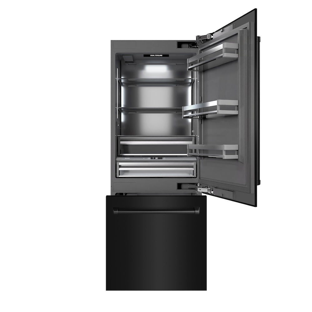 30 In. 16.1 Cu. Ft. Built-in Bottom Freezer Refrigerator With Water Dispenser And Ice Maker In Black Stainless Steel With Graphite Gray Interior GRBIVBS30