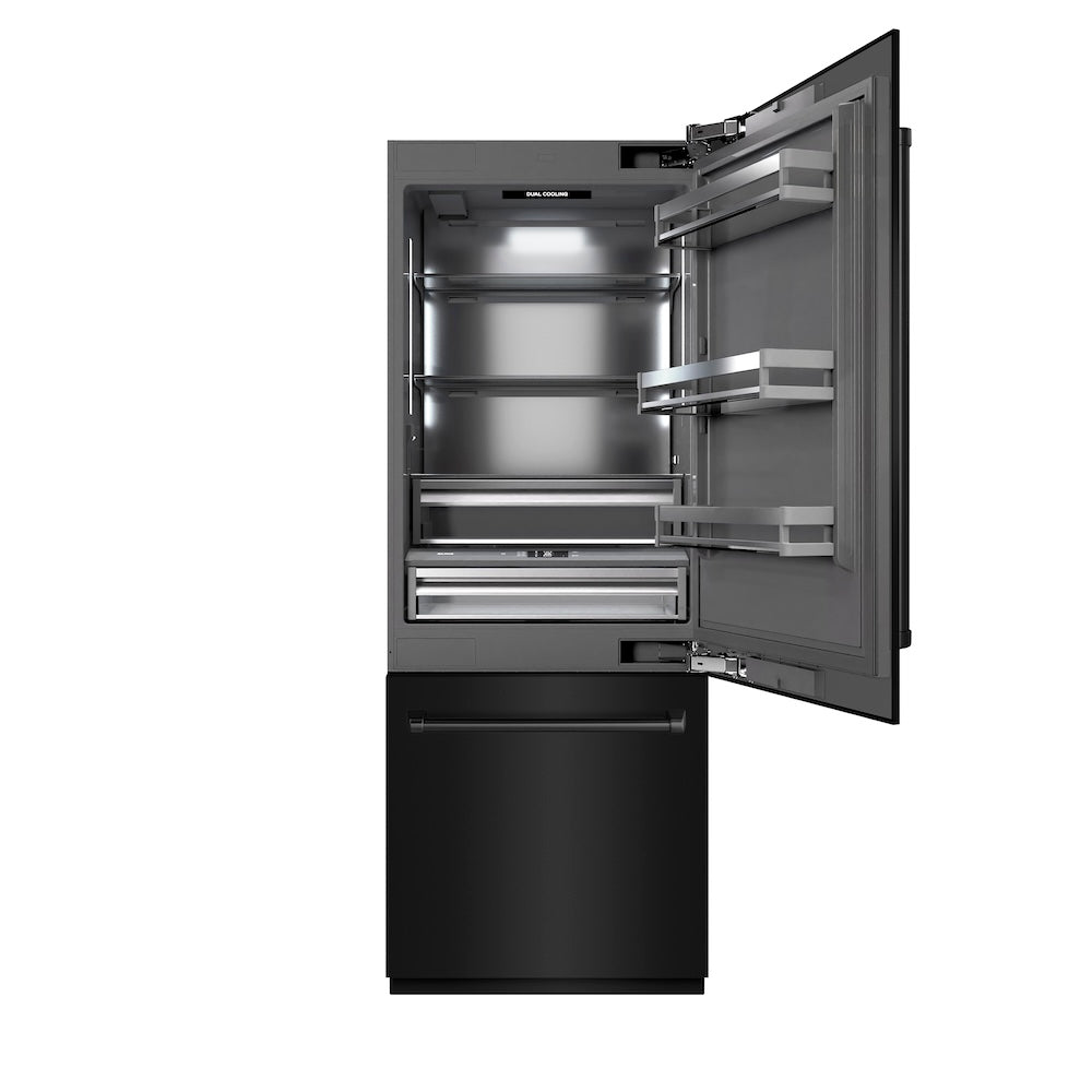 30 In. 16.1 Cu. Ft. Built-in Bottom Freezer Refrigerator With Water Dispenser And Ice Maker In Black Stainless Steel With Graphite Gray Interior GRBIVBS30