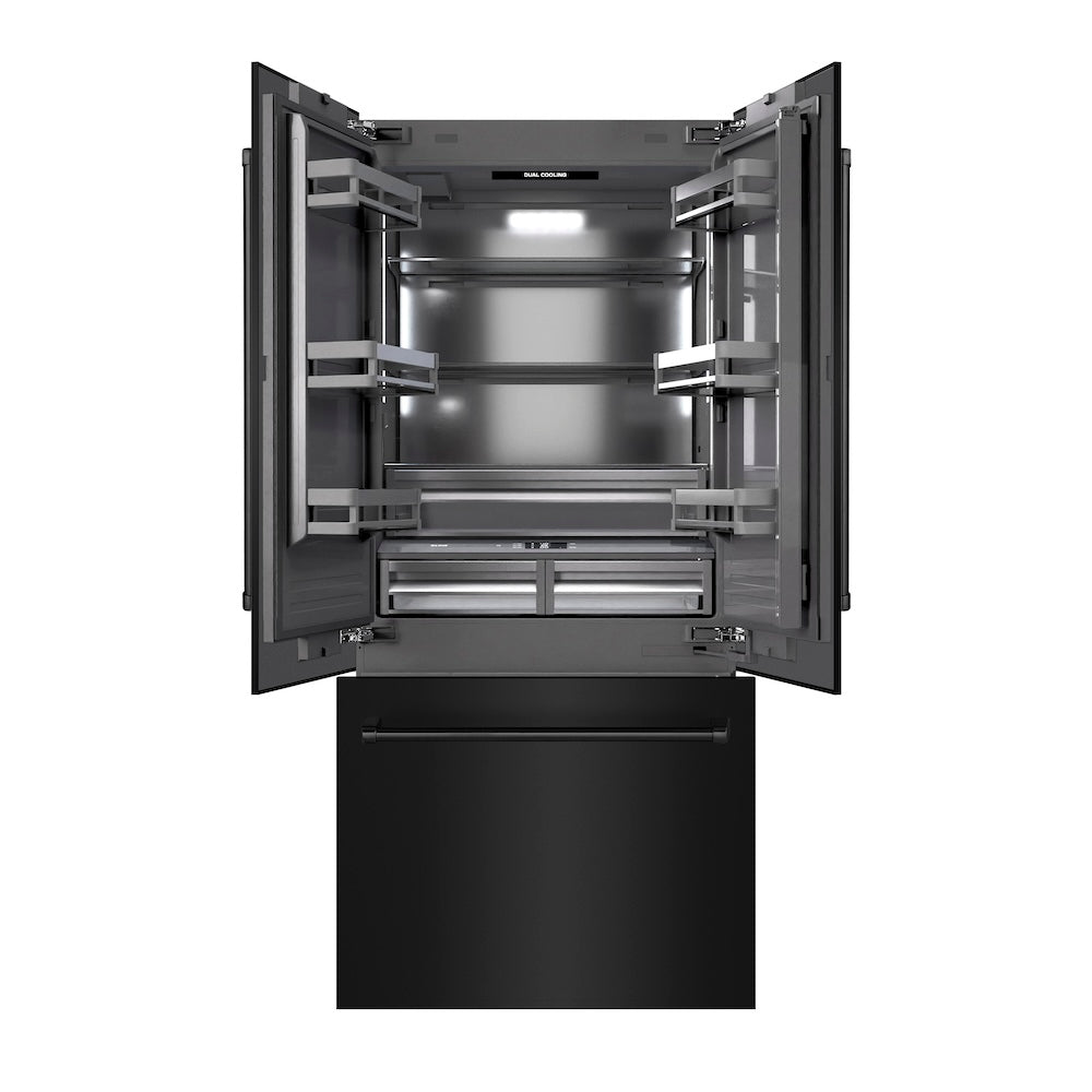 36 In. 19.6 Cu. Ft. French Door Built-in Bottom Freezer Refrigerator With Water Dispenser And Ice Maker In Black Stainless Steel With Graphite Gray Interior GRBIVBS36