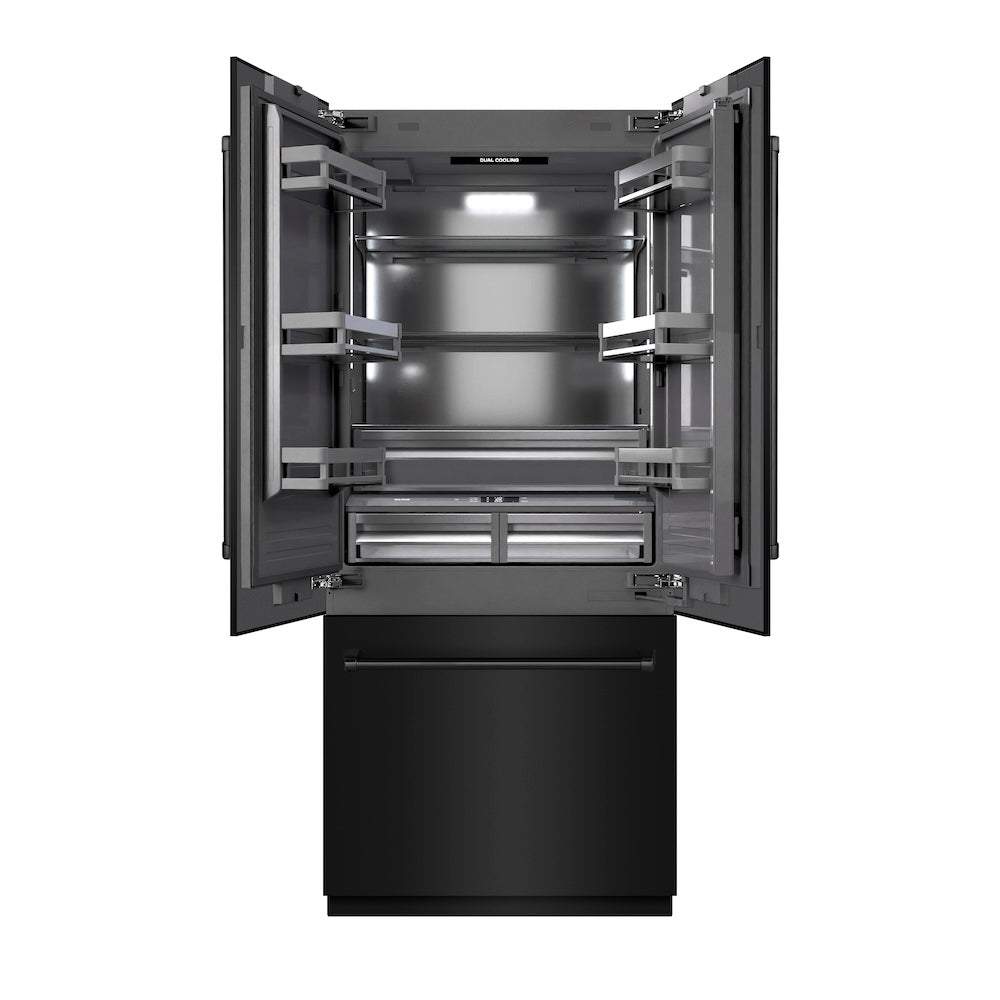 36 In. 19.6 Cu. Ft. French Door Built-in Bottom Freezer Refrigerator With Water Dispenser And Ice Maker In Black Stainless Steel With Graphite Gray Interior GRBIVBS36