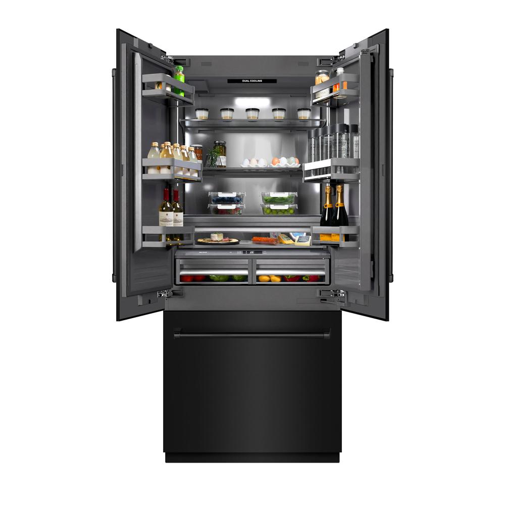 36 In. 19.6 Cu. Ft. French Door Built-in Bottom Freezer Refrigerator With Water Dispenser And Ice Maker In Black Stainless Steel With Graphite Gray Interior GRBIVBS36