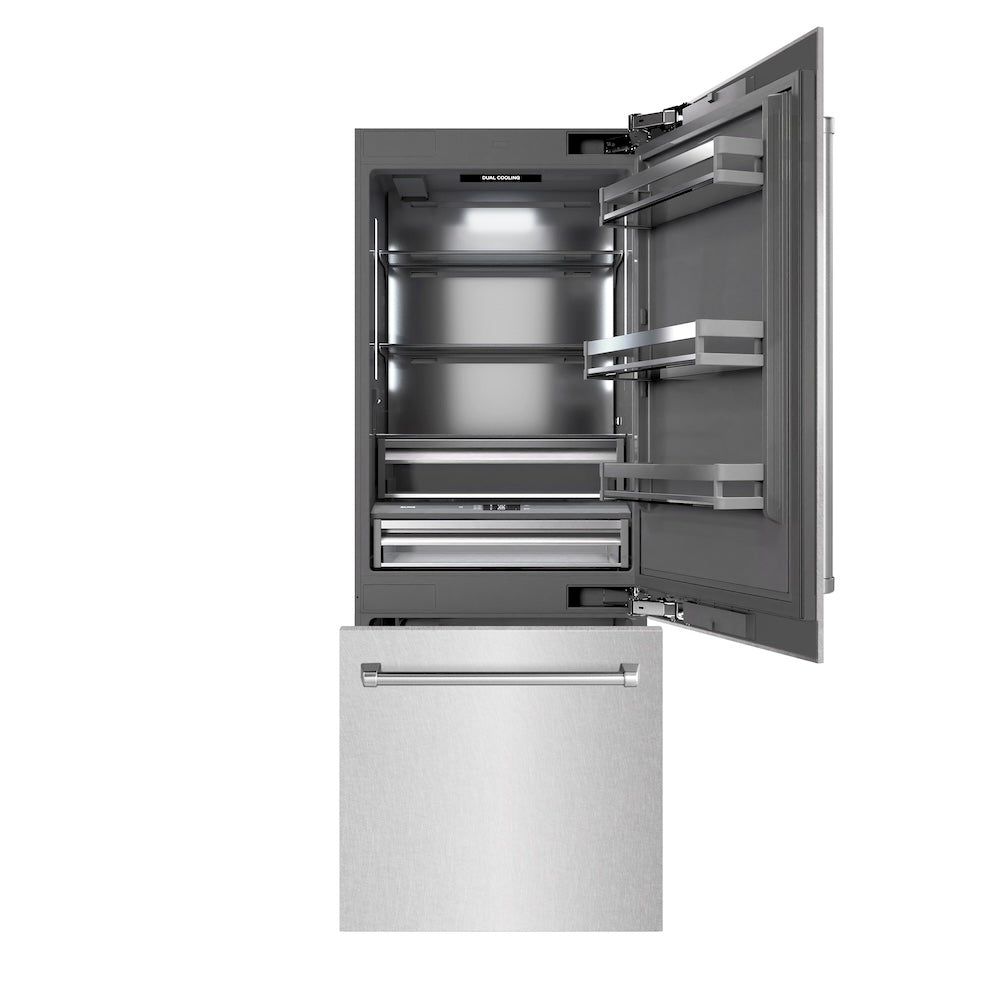 30 In. 16.1 Cu. Ft. Built-in Bottom Freezer Refrigerator With Water Dispenser And Ice Maker In Satin Stainless Steel With Graphite Gray Interior GRBIVSN30