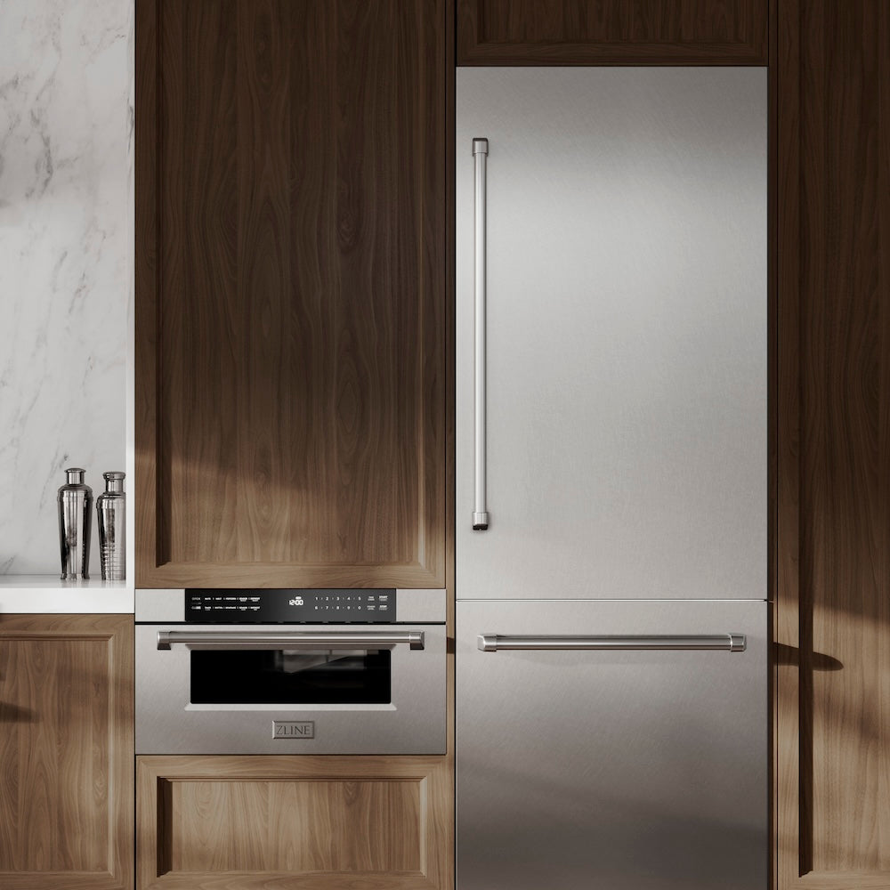 30 In. 16.1 Cu. Ft. Built-in Bottom Freezer Refrigerator With Water Dispenser And Ice Maker In Satin Stainless Steel With Graphite Gray Interior GRBIVSN30