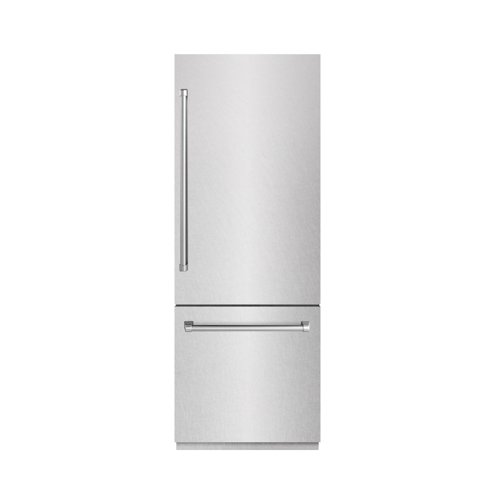 30 In. 16.1 Cu. Ft. Built-in Bottom Freezer Refrigerator With Water Dispenser And Ice Maker In Satin Stainless Steel With Graphite Gray Interior GRBIVSN30