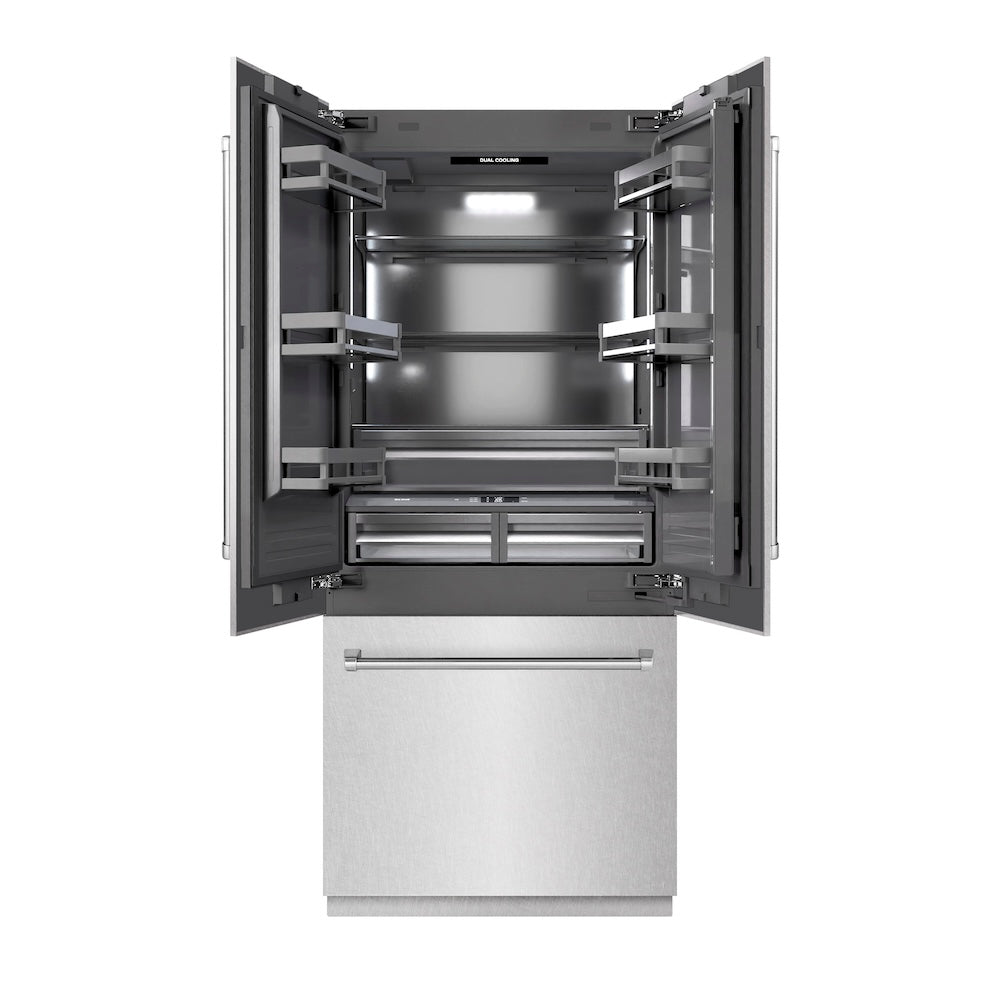 36 In. 19.6 Cu. Ft. French Door Built-in Bottom Freezer Refrigerator With Water Dispenser And Ice Maker In Satin Stainless Steel With Graphite Gray Interior GRBIVSN36