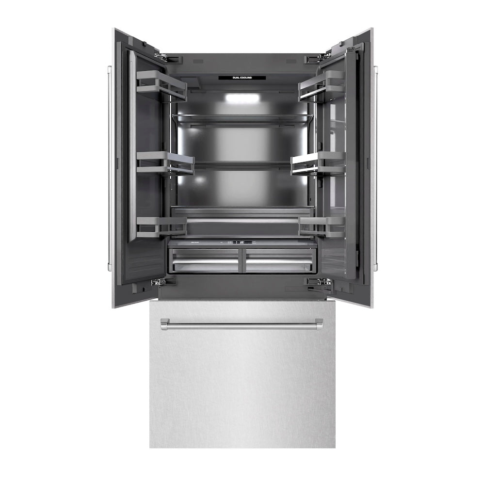 36 In. 19.6 Cu. Ft. French Door Built-in Bottom Freezer Refrigerator With Water Dispenser And Ice Maker In Satin Stainless Steel With Graphite Gray Interior GRBIVSN36