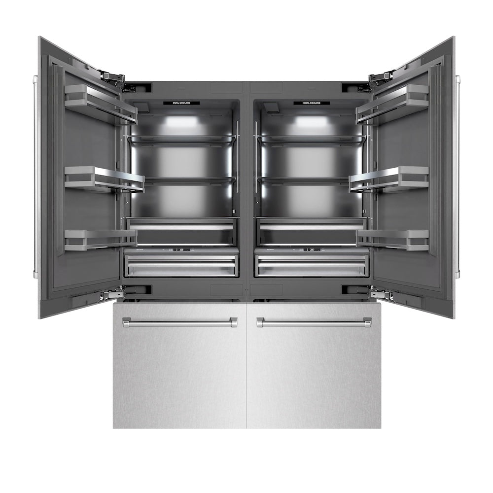 60 In. 32.2 Cu. Ft. French Door Built-in Bottom Freezer Refrigerator With Water Dispensers And Ice Makers In Satin Stainless Steel With Graphite Gray Interior GRBIVSN60