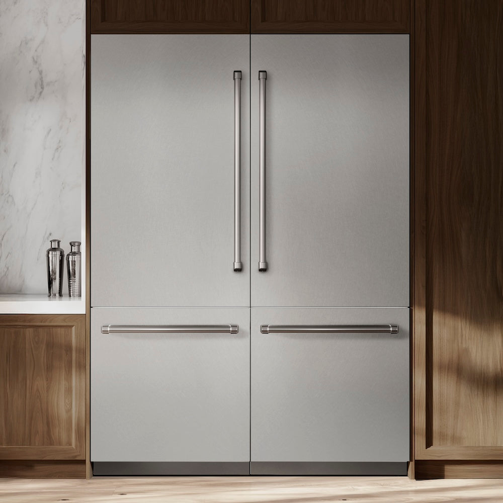 60 In. 32.2 Cu. Ft. French Door Built-in Bottom Freezer Refrigerator With Water Dispensers And Ice Makers In Satin Stainless Steel With Graphite Gray Interior GRBIVSN60