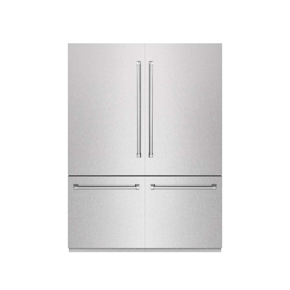 60 In. 32.2 Cu. Ft. French Door Built-in Bottom Freezer Refrigerator With Water Dispensers And Ice Makers In Satin Stainless Steel With Graphite Gray Interior GRBIVSN60