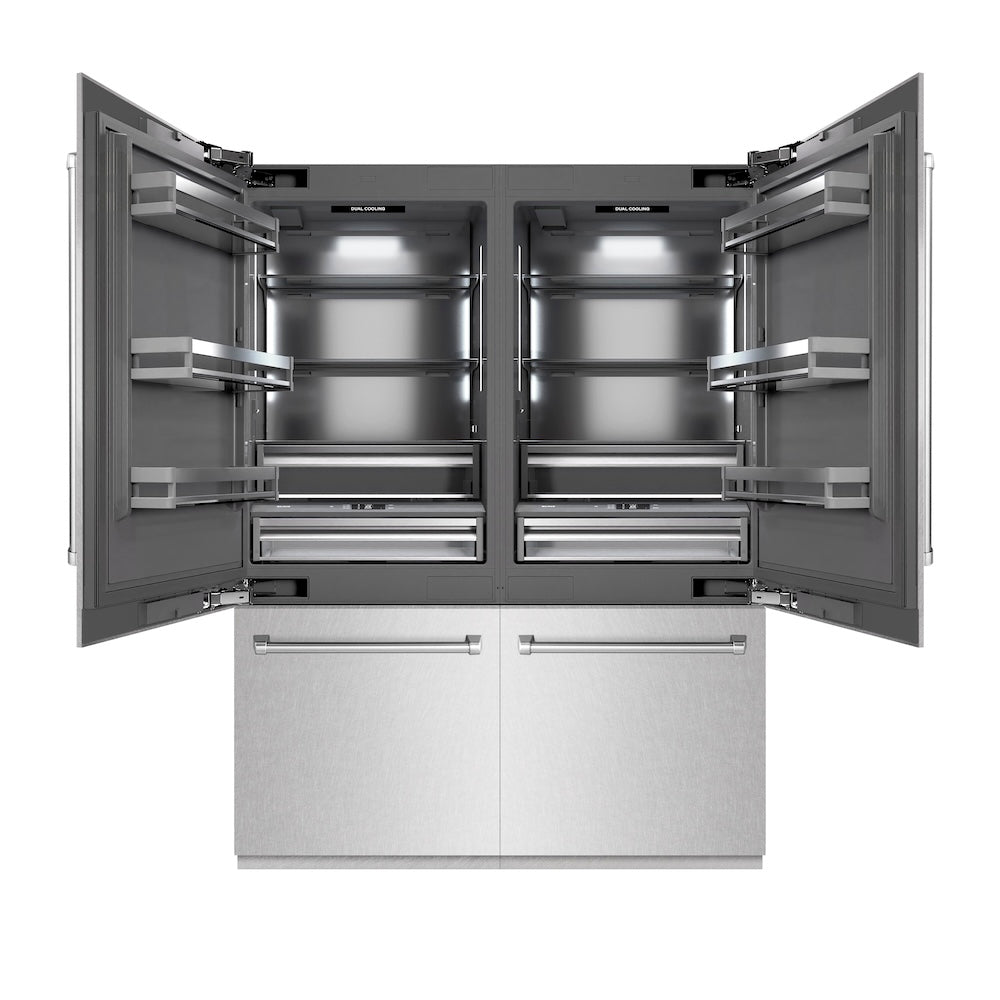 60 In. 32.2 Cu. Ft. French Door Built-in Bottom Freezer Refrigerator With Water Dispensers And Ice Makers In Satin Stainless Steel With Graphite Gray Interior GRBIVSN60