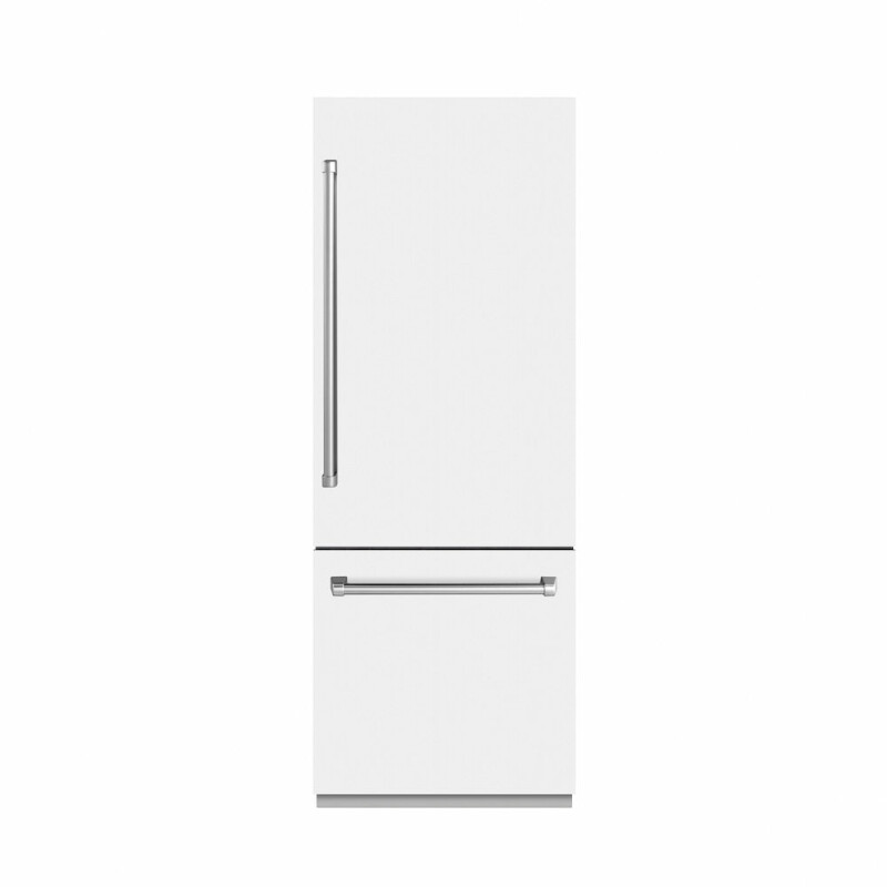 30 In. 16.1 Cu. Ft. Built-in Bottom Freezer Refrigerator With Water Dispenser And Ice Maker In White Matte With Graphite Gray Interior GRBIVWM30