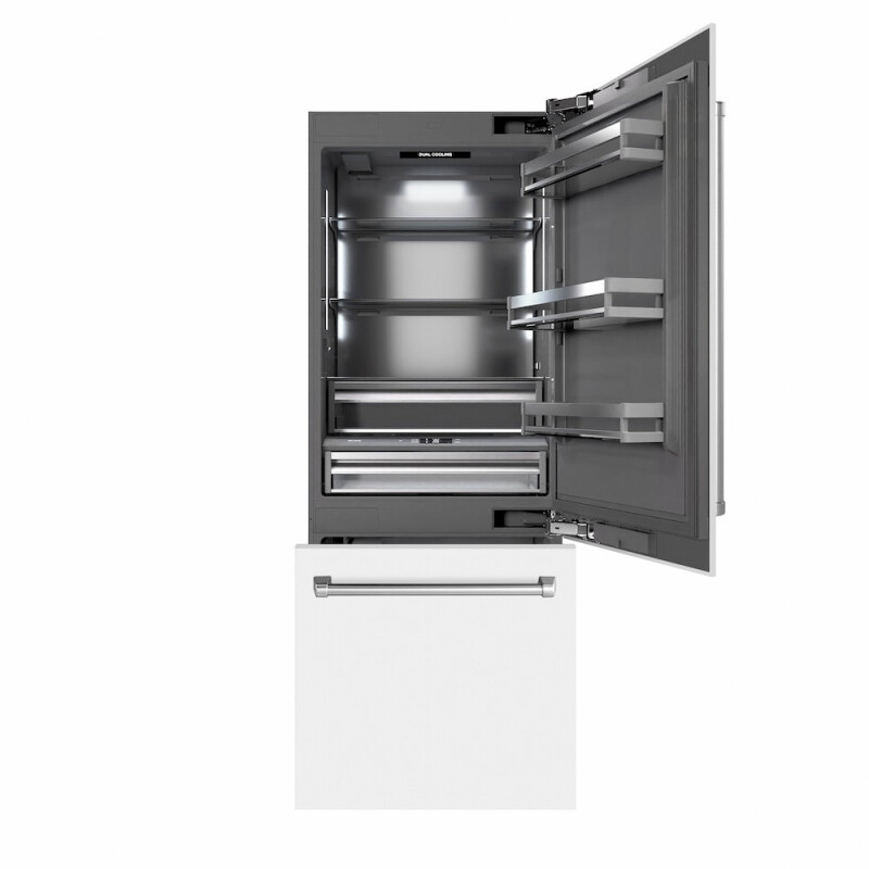 30 In. 16.1 Cu. Ft. Built-in Bottom Freezer Refrigerator With Water Dispenser And Ice Maker In White Matte With Graphite Gray Interior GRBIVWM30