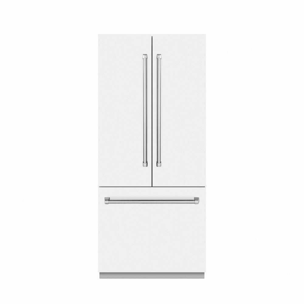 36 In. 19.6 Cu. Ft. French Door Built-in Bottom Freezer Refrigerator With Water Dispenser And Ice Maker In White Matte With Graphite Gray Interior GRBIVWM36