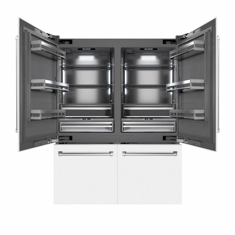 60 In. 32.2 Cu. Ft. French Door Built-in Bottom Freezer Refrigerator With Water Dispensers And Ice Makers In White Matte With Graphite Gray Interior GRBIVWM60