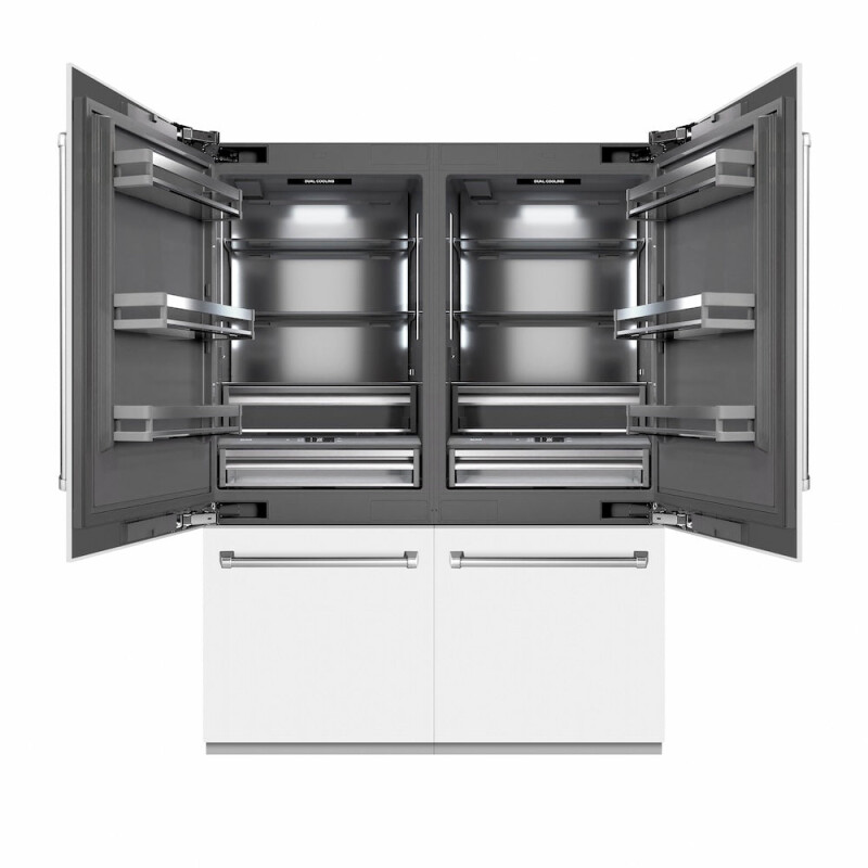 60 In. 32.2 Cu. Ft. French Door Built-in Bottom Freezer Refrigerator With Water Dispensers And Ice Makers In White Matte With Graphite Gray Interior GRBIVWM60