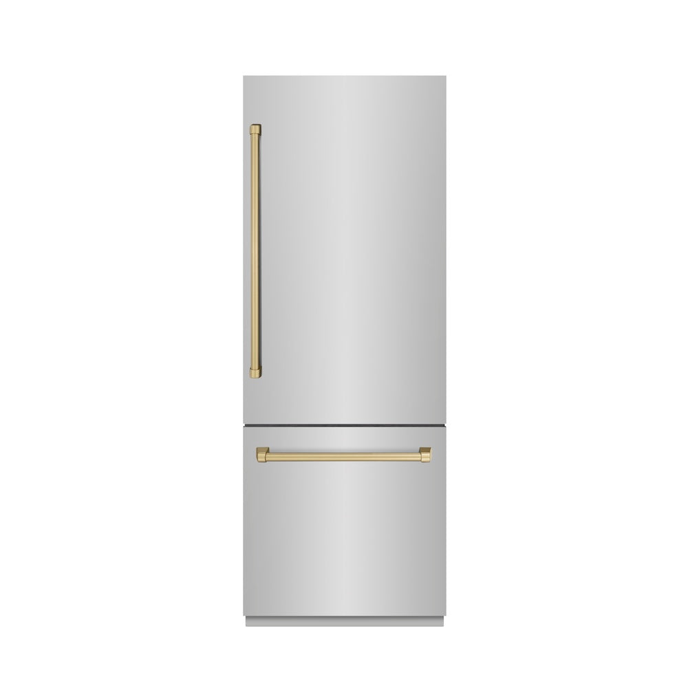Autograph Edition 30 In. 16.1 Cu. Ft. Built-in Bottom Freezer Refrigerator With Water Dispenser And Ice Maker In Stainless Steel With Graphite Gray Interior And Champagne Bronze Accents GRBIVZ30430CB