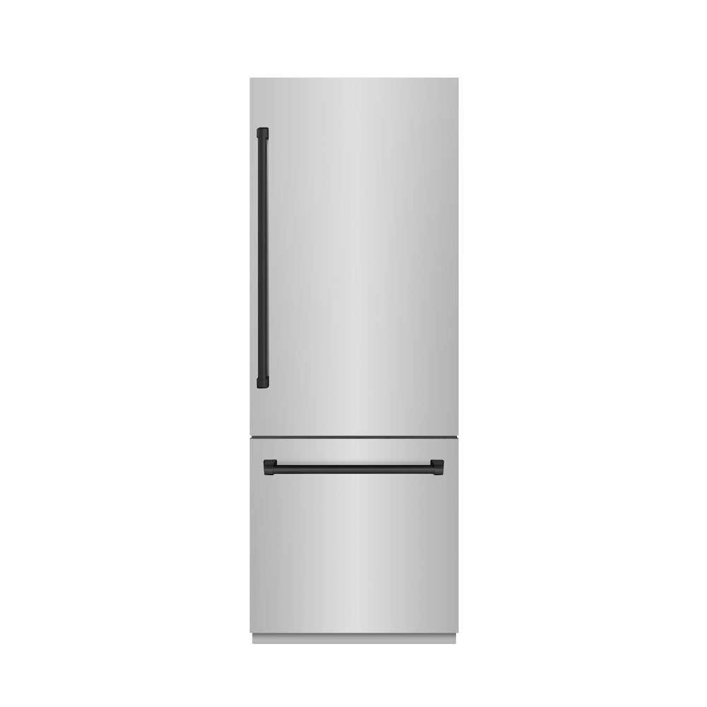 Autograph Edition 30 In. 16.1 Cu. Ft. Built-in Bottom Freezer Refrigerator With Water Dispenser And Ice Maker In Stainless Steel With Graphite Gray Interior And Matte Black Accents GRBIVZ30430MB