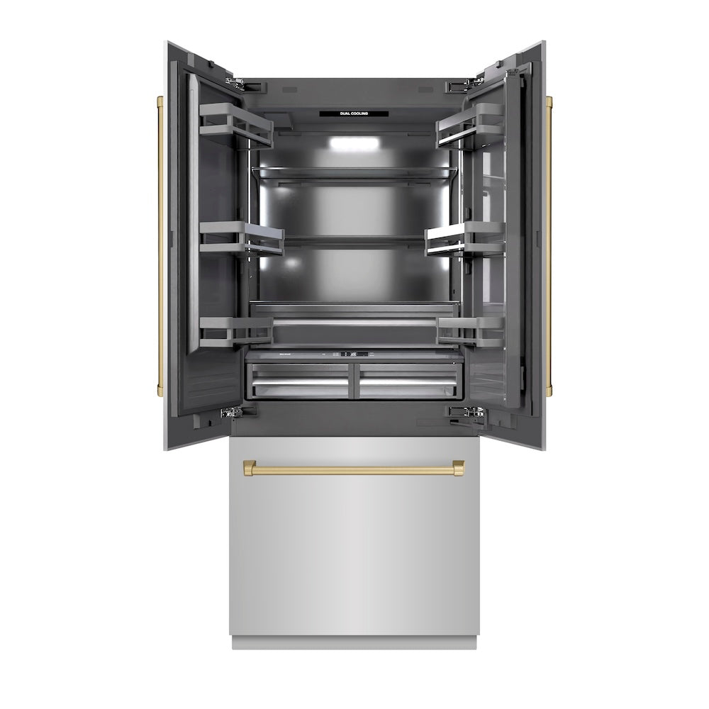 Autograph Edition 36 In. 19.6 Cu. Ft. French Door Built-in Bottom Freezer Refrigerator With Water Dispenser And Ice Maker In Stainless Steel With Graphite Gray Interior And Champagne Bronze A GRBIVZ30436CB