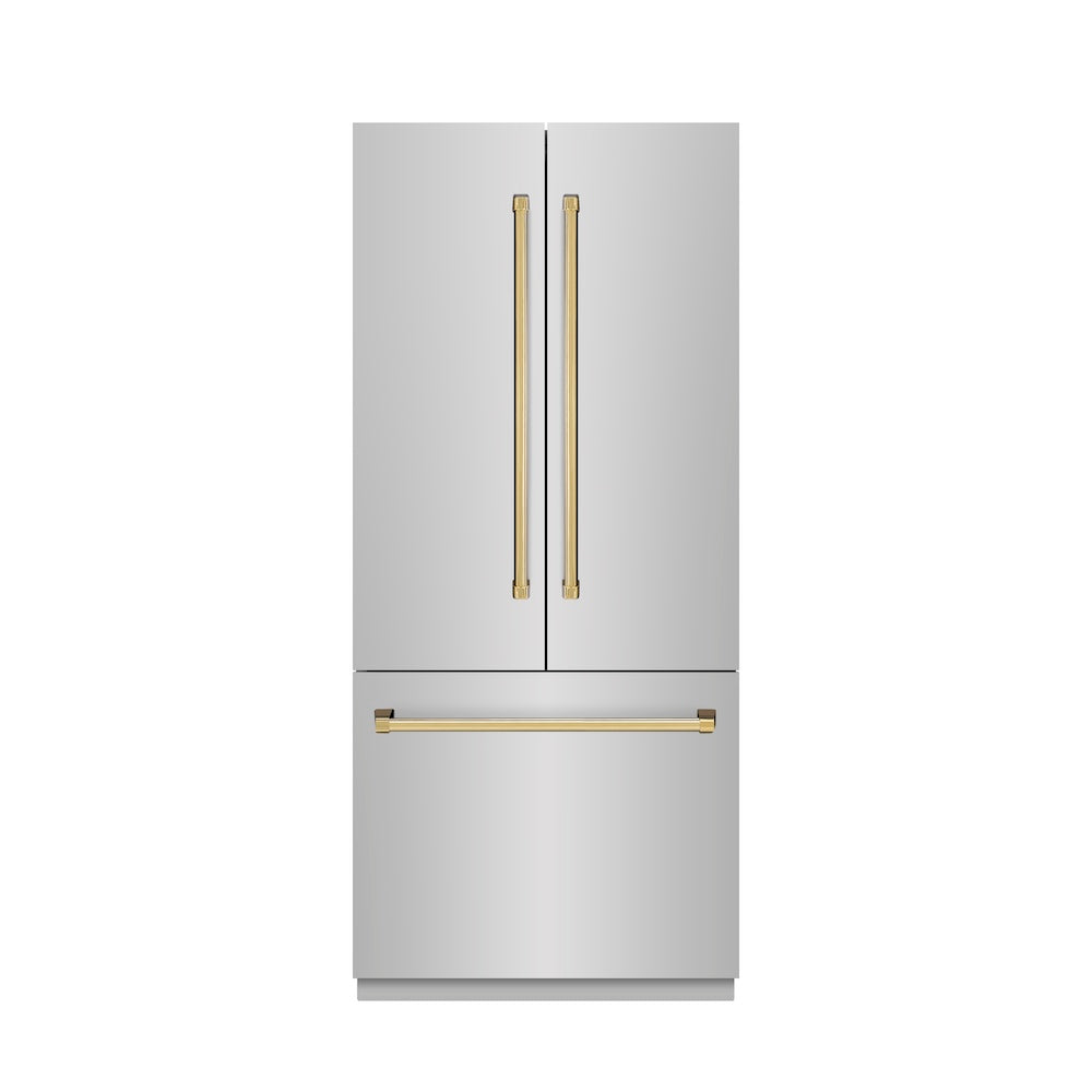 Autograph Edition 36 In. 19.6 Cu. Ft. French Door Built-in Bottom Freezer Refrigerator With Water Dispenser And Ice Maker In Stainless Steel With Graphite Gray Interior And Polished Gold Acce GRBIVZ30436G
