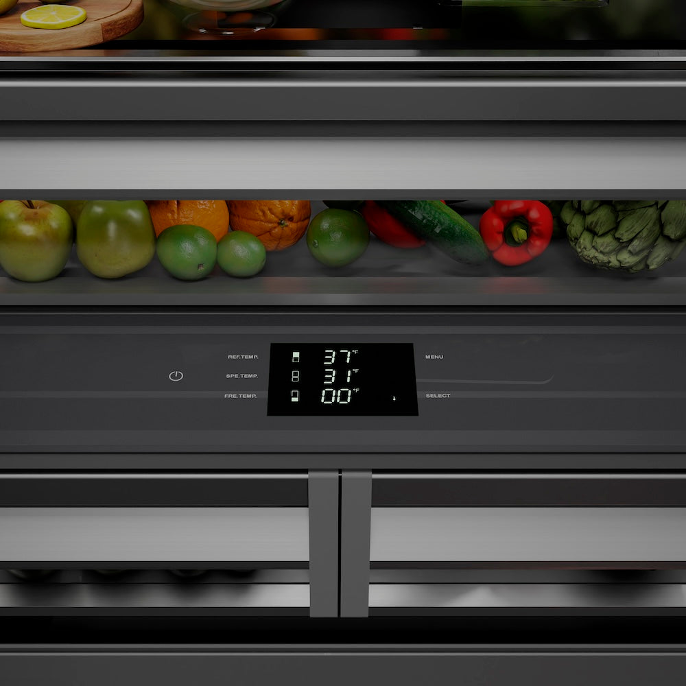 Autograph Edition 36 In. 19.6 Cu. Ft. French Door Built-in Bottom Freezer Refrigerator With Water Dispenser And Ice Maker In Stainless Steel With Graphite Gray Interior And Polished Gold Acce GRBIVZ30436G