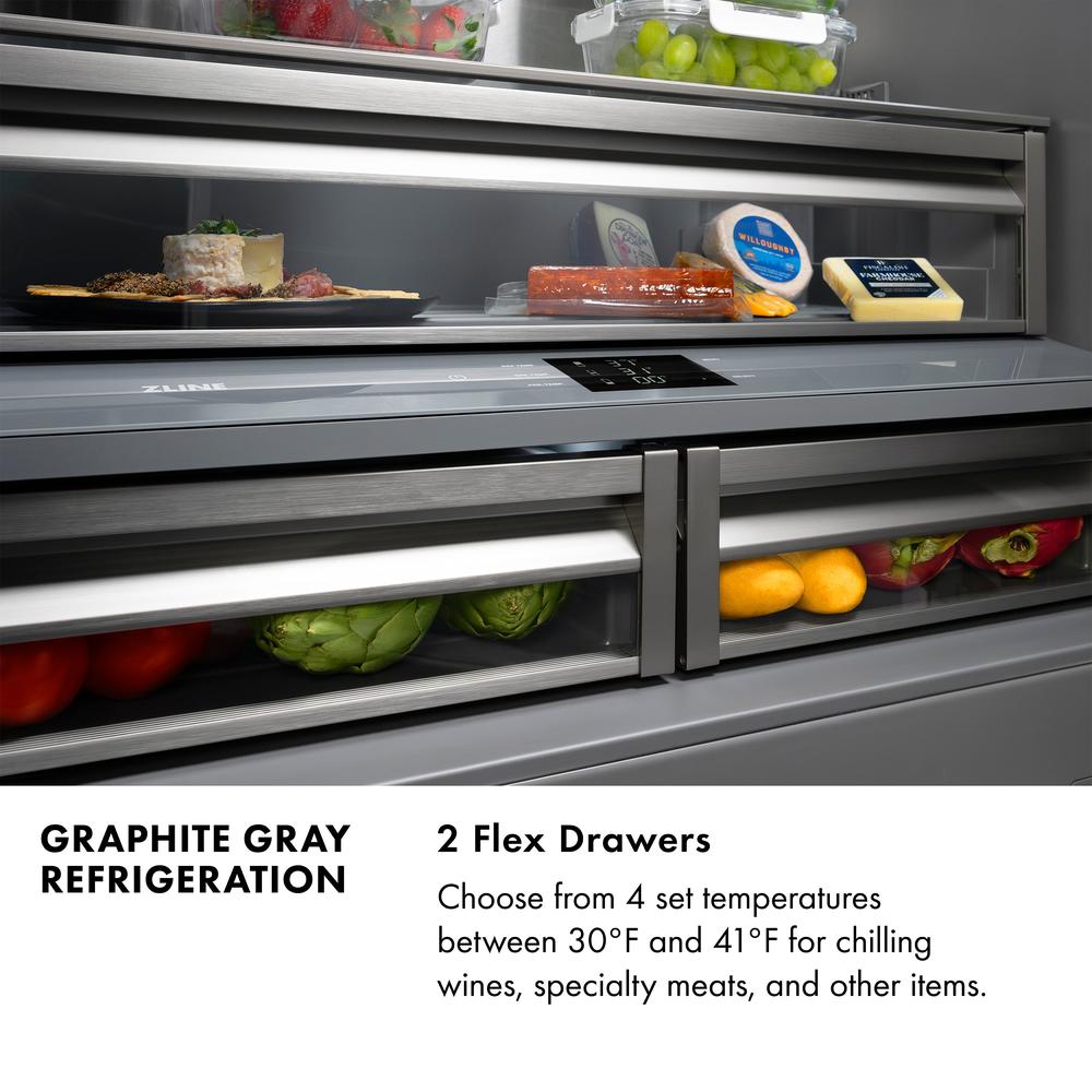Autograph Edition 36 In. 19.6 Cu. Ft. French Door Built-in Bottom Freezer Refrigerator With Water Dispenser And Ice Maker In Stainless Steel With Graphite Gray Interior And Polished Gold Acce GRBIVZ30436G
