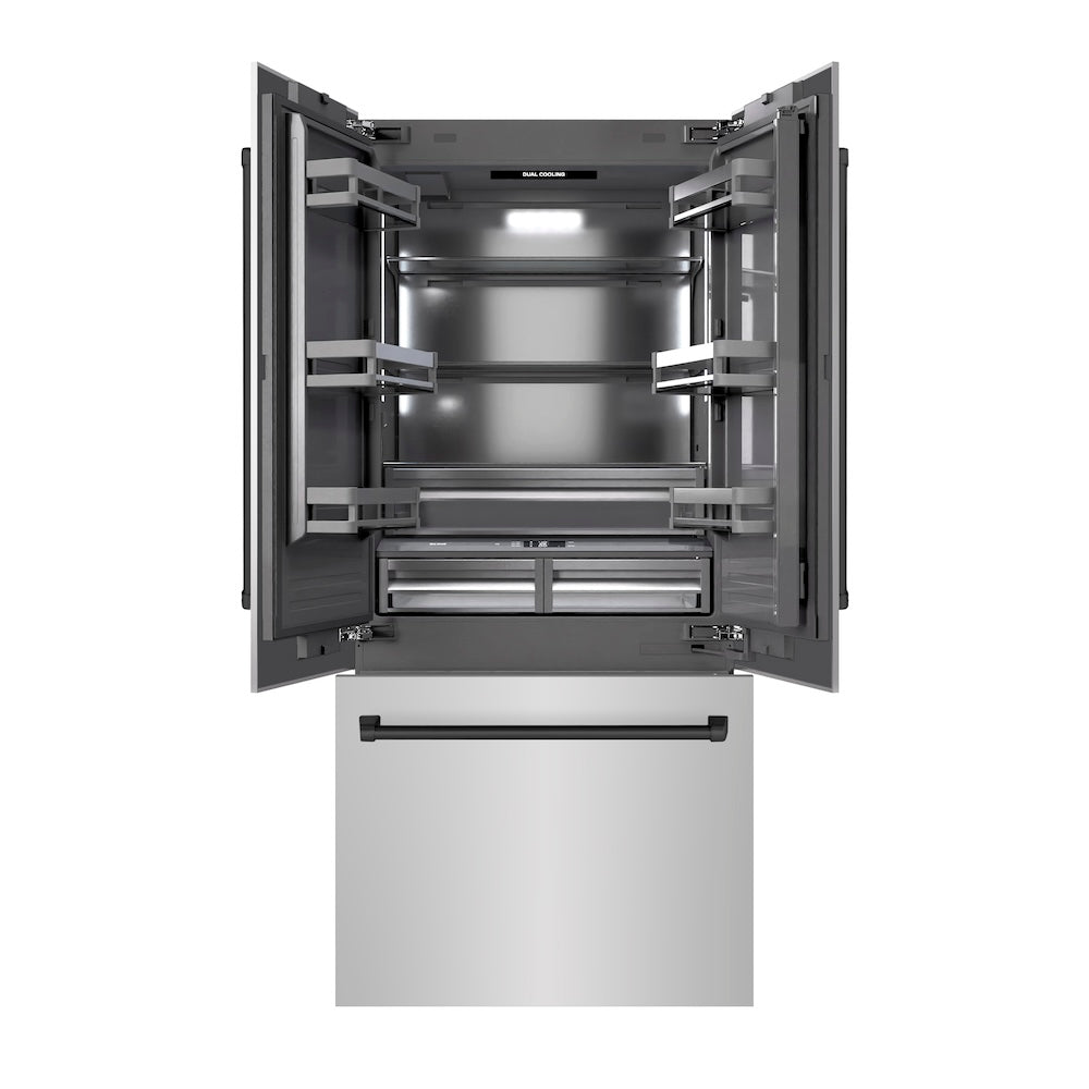 Autograph Edition 36 In. 19.6 Cu. Ft. French Door Built-in Bottom Freezer Refrigerator With Water Dispenser And Ice Maker In Stainless Steel With Graphite Gray Interior And Matte Black Accent