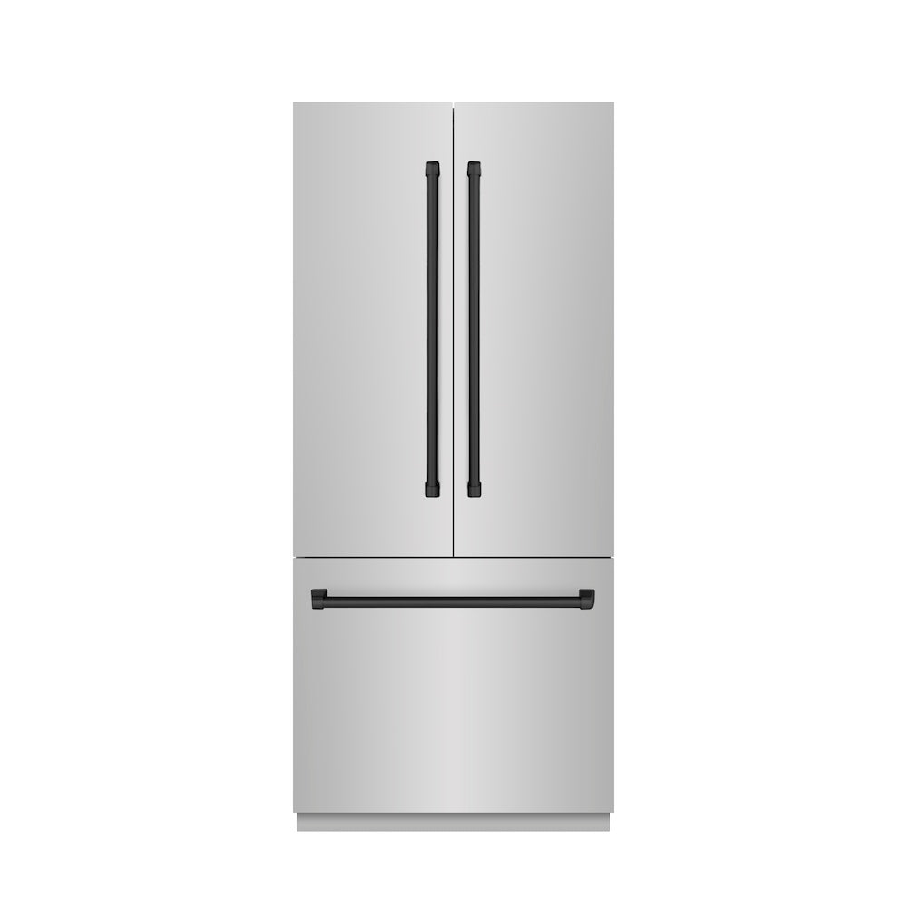 Autograph Edition 36 In. 19.6 Cu. Ft. French Door Built-in Bottom Freezer Refrigerator With Water Dispenser And Ice Maker In Stainless Steel With Graphite Gray Interior And Matte Black Accent GRBIVZ30436MB