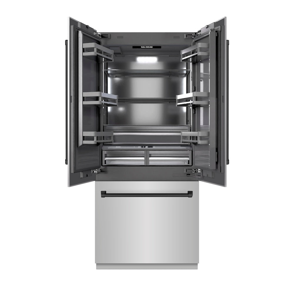 Autograph Edition 36 In. 19.6 Cu. Ft. French Door Built-in Bottom Freezer Refrigerator With Water Dispenser And Ice Maker In Stainless Steel With Graphite Gray Interior And Matte Black Accent GRBIVZ30436MB