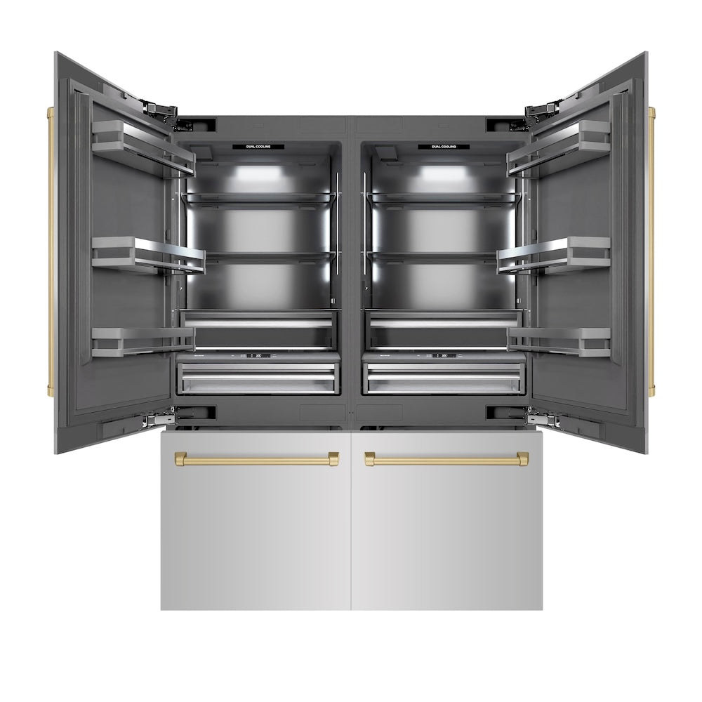 Autograph Edition 60 In. 32.2 Cu. Ft. French Door Built-in Bottom Freezer Refrigerator With Water Dispenser And Ice Maker In Stainless Steel With Graphite Gray Interior And Champagne Bronze A