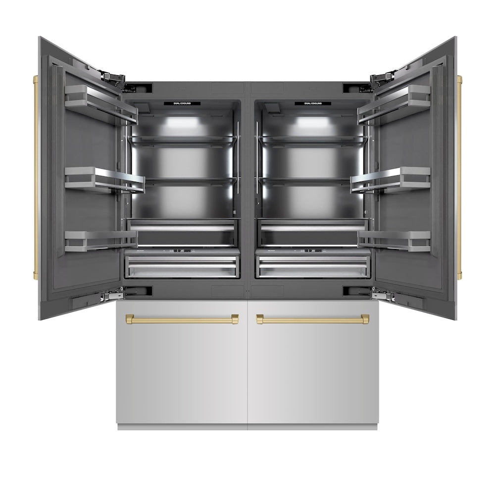 Autograph Edition 60 In. 32.2 Cu. Ft. French Door Built-in Bottom Freezer Refrigerator With Water Dispenser And Ice Maker In Stainless Steel With Graphite Gray Interior And Champagne Bronze A GRBIVZ30460CB