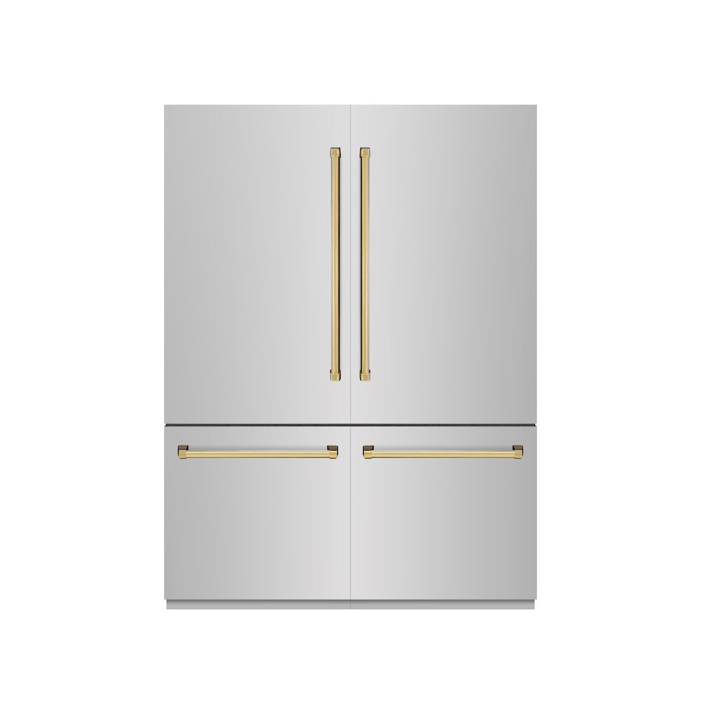 Autograph Edition 60 In. 32.2 Cu. Ft. French Door Built-in Bottom Freezer Refrigerator With Water Dispenser And Ice Maker In Stainless Steel With Graphite Gray Interior And Polished Gold Acce GRBIVZ30460G