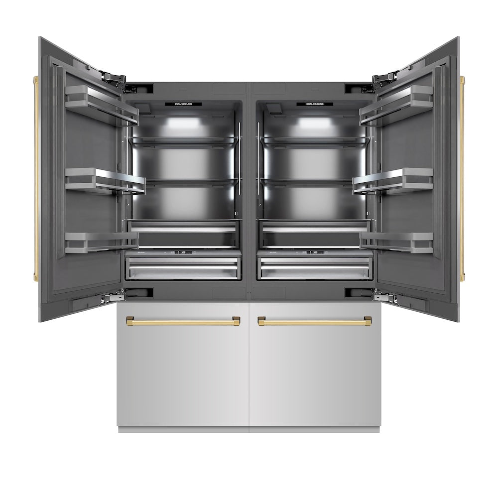 Autograph Edition 60 In. 32.2 Cu. Ft. French Door Built-in Bottom Freezer Refrigerator With Water Dispenser And Ice Maker In Stainless Steel With Graphite Gray Interior And Polished Gold Acce GRBIVZ30460G