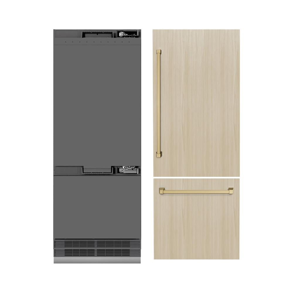 Autograph Edition 30 In. 16.1 Cu. Ft. Panel Ready Built-in Bottom Freezer Refrigerator With Water Dispenser And Ice Maker With Graphite Gray Interior And Champagne Bronze Accents GRBIVZ30CB