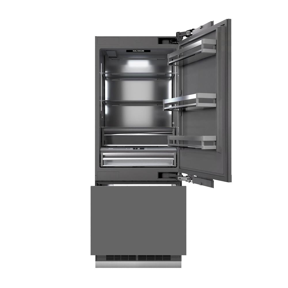 Autograph Edition 30 In. 16.1 Cu. Ft. Panel Ready Built-in Bottom Freezer Refrigerator With Water Dispenser And Ice Maker With Graphite Gray Interior And Champagne Bronze Accents GRBIVZ30CB