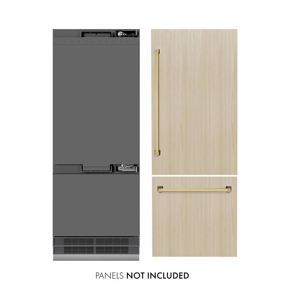 Autograph Edition 30 In. 16.1 Cu. Ft. Panel Ready Built-in Bottom Freezer Refrigerator With Water Dispenser And Ice Maker With Graphite Gray Interior And Polished Gold Accents GRBIVZ30G