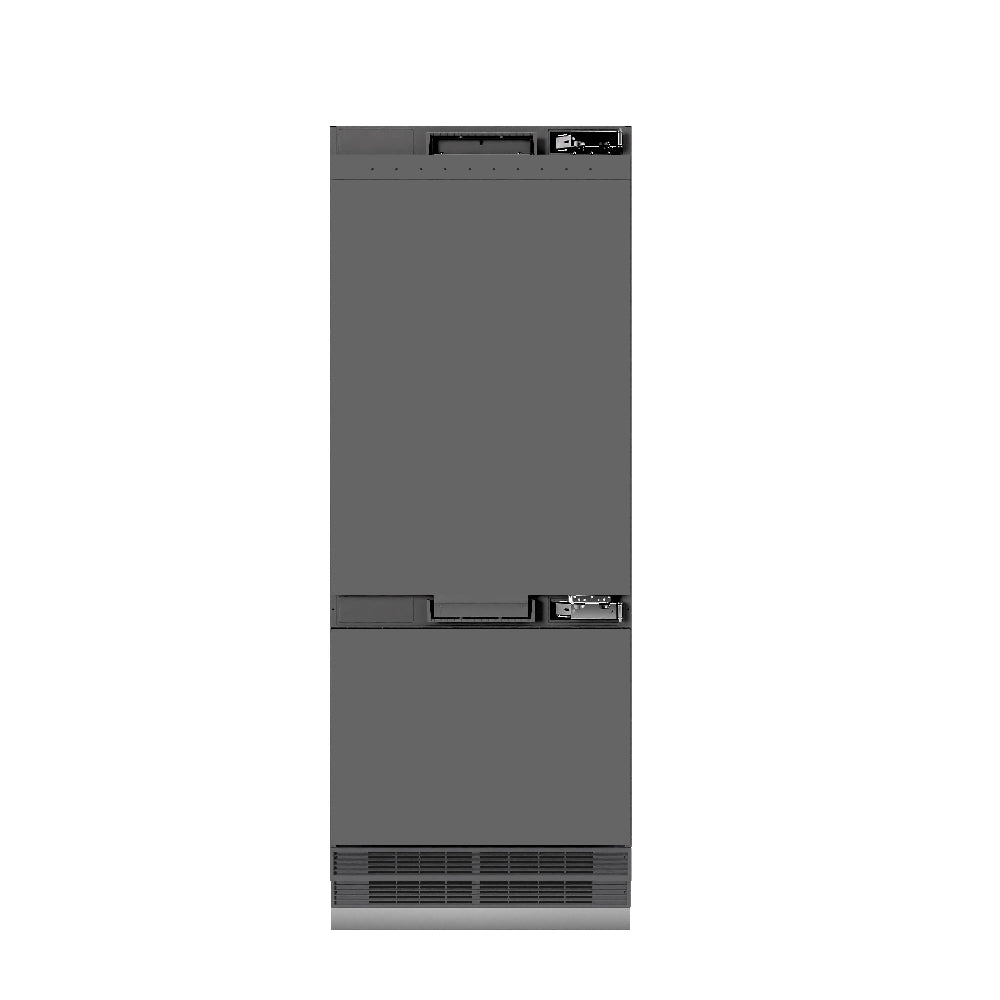 Autograph Edition 30 In. 16.1 Cu. Ft. Panel Ready Built-in Bottom Freezer Refrigerator With Water Dispenser And Ice Maker With Graphite Gray Interior And Polished Gold Accents GRBIVZ30G