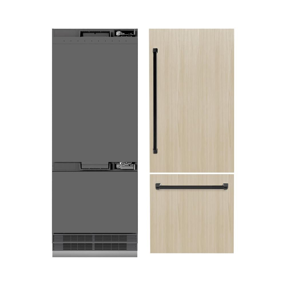 Autograph Edition 30 In. 16.1 Cu. Ft. Panel Ready Built-in Bottom Freezer Refrigerator With Water Dispenser And Ice Maker With Graphite Gray Interior And Matte Black Accents GRBIVZ30MB